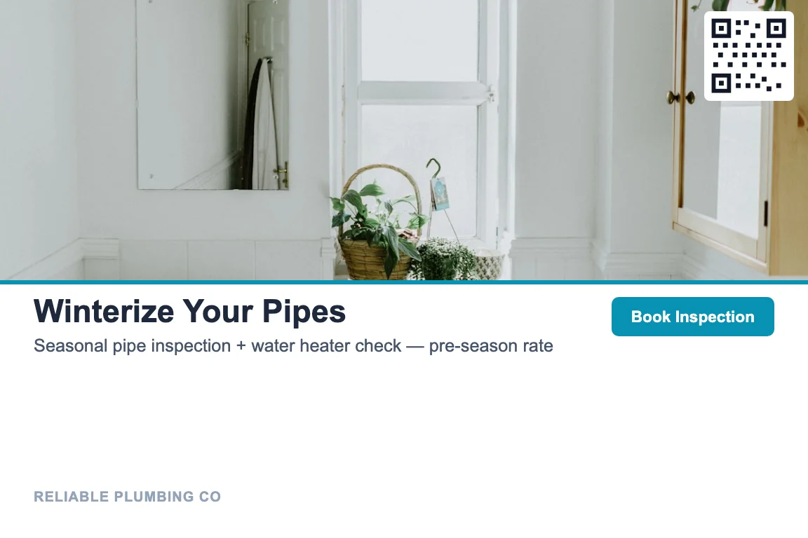 Plumbing maintenance postcard example
