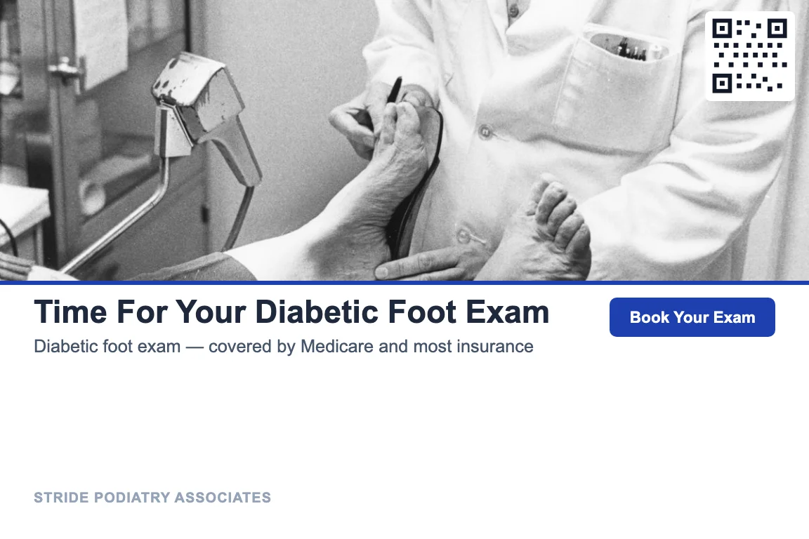 Photo-led podiatry recall postcard design