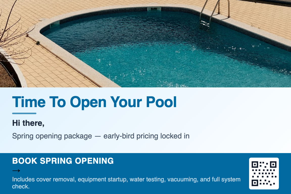 Pool service spring opening postcard example