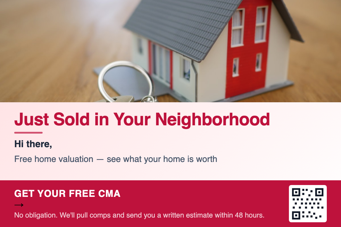 Real estate just sold postcard example
