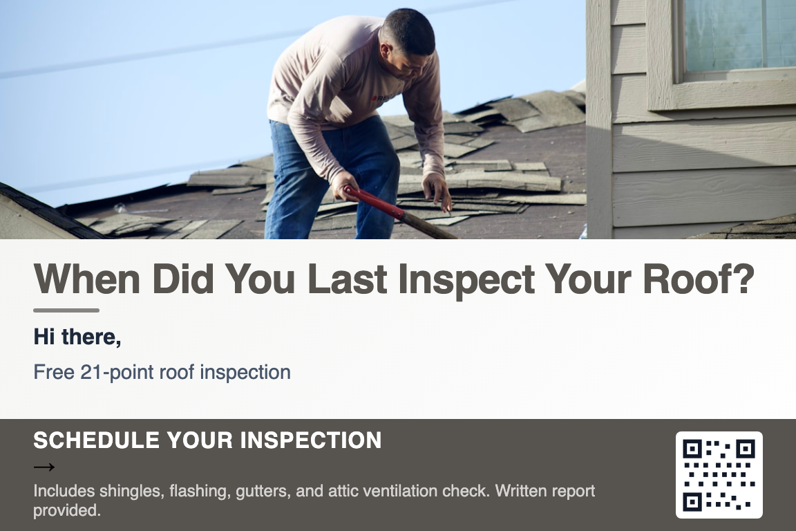 Roofing inspection postcard example