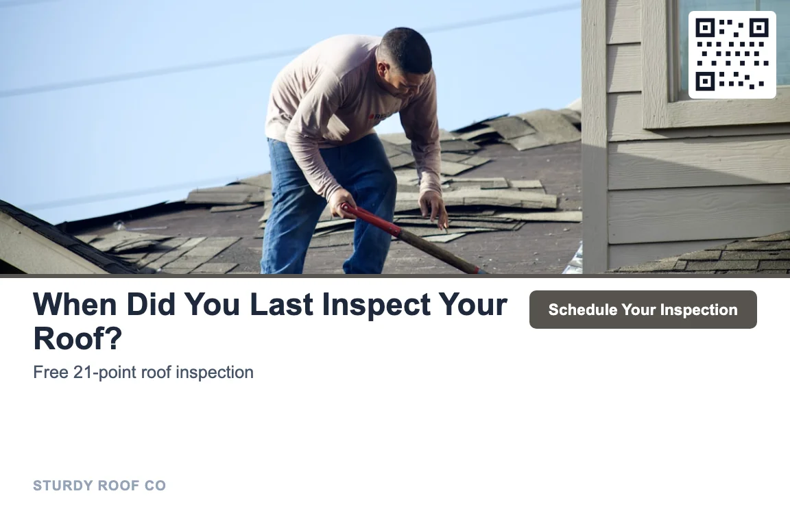 Photo-led roofing contractor inspection campaign postcard design