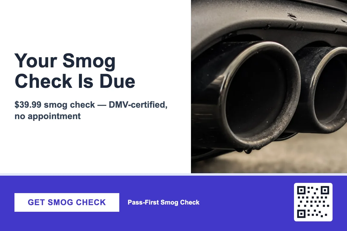 Bold smog check renewal reminder postcard design