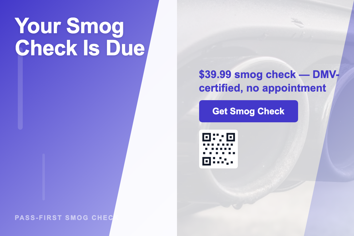 Gradient smog check renewal reminder postcard design