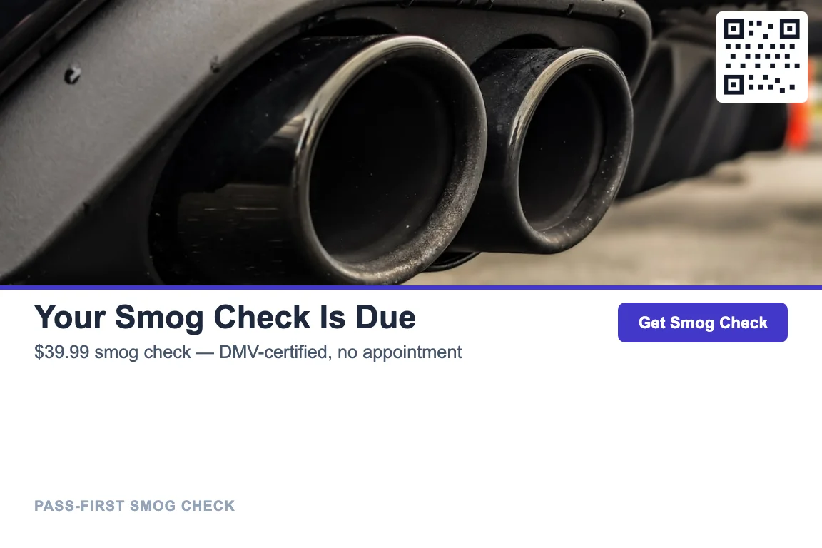 Smog check renewal reminder postcard example
