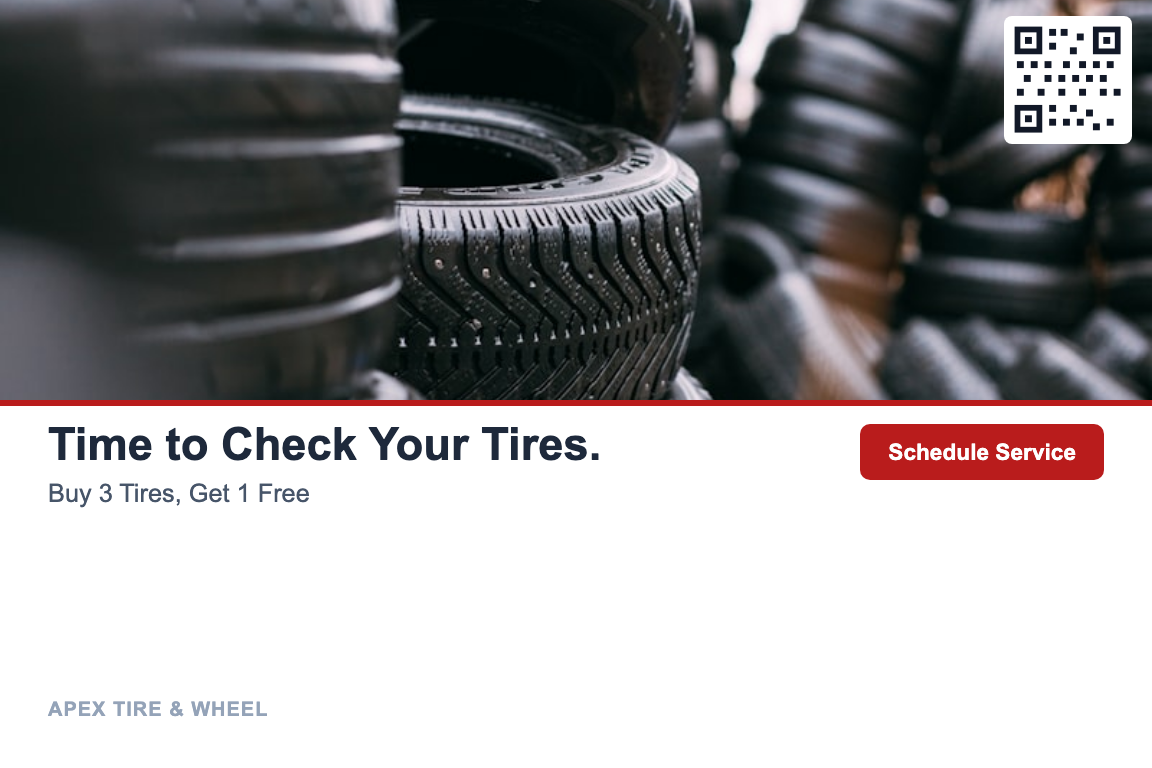 Photo tire & wheel shops postcard design &mdash; Seasonal Reactivation