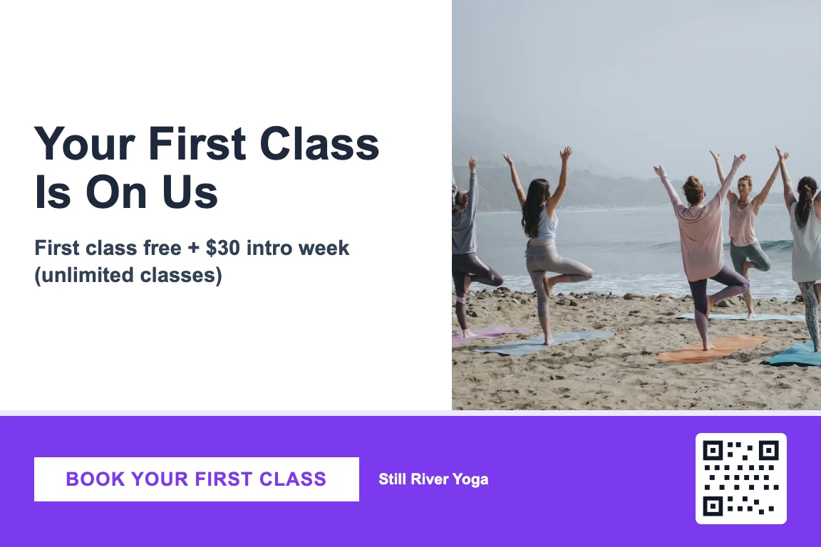 Yoga studio first-class-free postcard example
